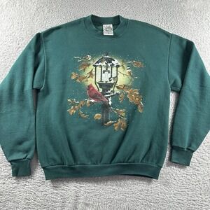 VINTAGE Nature Crewneck Sweater Mens‎ Medium Green Made in USA Cardinal Snow
